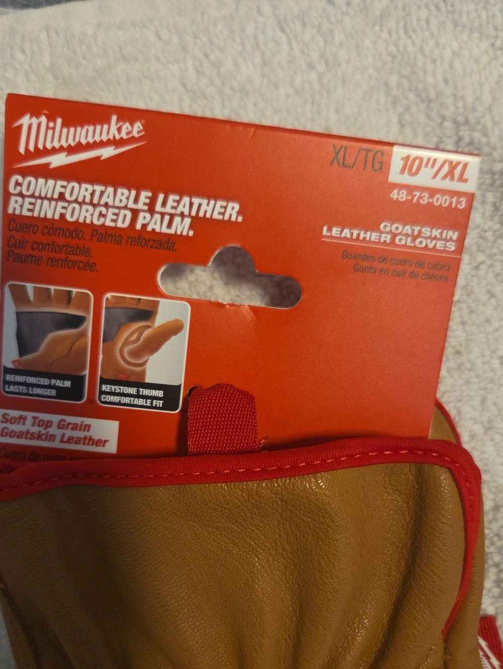 Milwaukee Brown Goatskin Leather Work Gloves - Red Trim